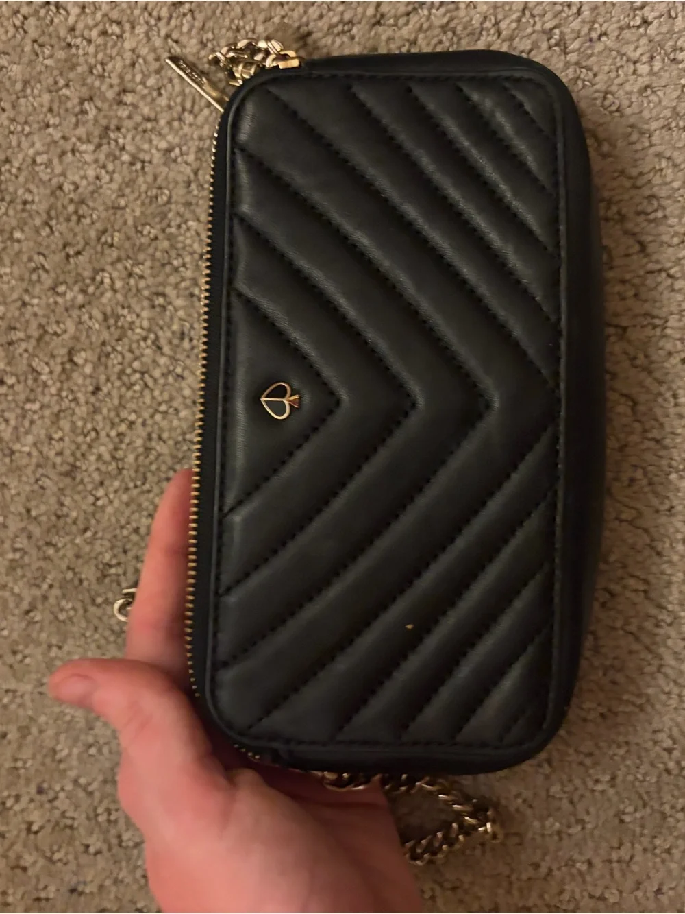 kate spade Black Quilted Chevron Crossbody with Chain Strap